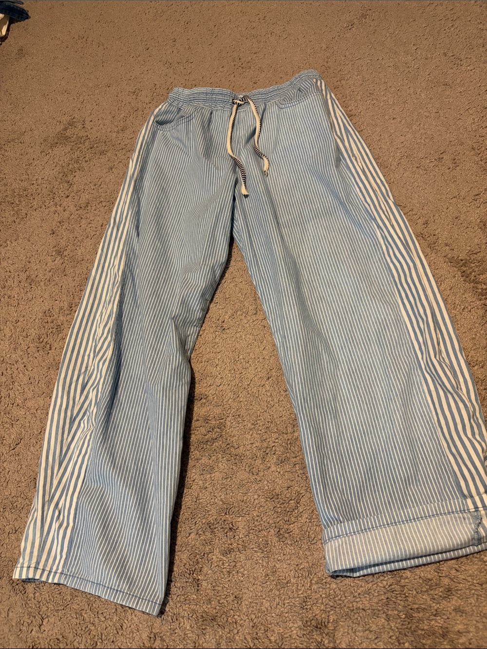 ASKK NY Light Blue & White Striped Straight-Leg Pants
